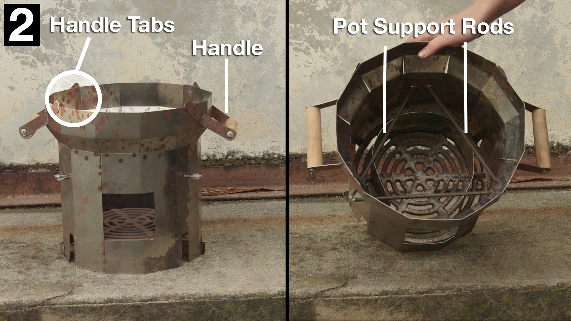image of pot with wood handles to help move stove more easily