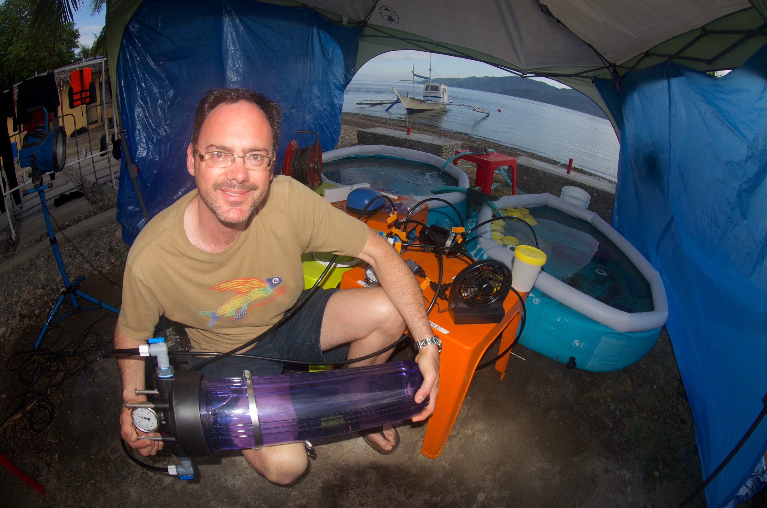 Bart Shepherd with the portable decompression chamber